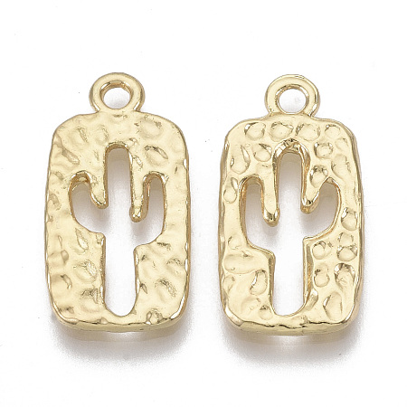 Honeyhandy Alloy Hammered Pendants, Rectangle with Cactus, Light Gold, 23.5x12x1.5mm, Hole: 2mm