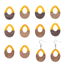 Olycraft Resin & Wood Pendants, Teardrop, Gold, 37.5x28x3~3.5mm, Hole: 1.5mm, 10pcs/box