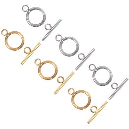 Unicraftale 304 Stainless Steel Ring Toggle Clasps, with Bead Container, Golden & Stainless Steel Color,  6.8x5.2x1.1cm, 20sets/box