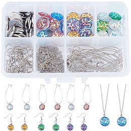 SUNNYCLUE DIY Earring Making Kits, with Brass Cable Chains & Hoop Earrings & Lobster Claw Clasps & Earring Hooks, 304 Stainless Steel Pendant Cabochon Settings, Resin Cabochons, Mixed Color