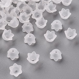 Honeyhandy Transparent Acrylic Beads Caps, Tulip Flower, Lily of the Valley, Frosted, Clear, 10x6mm, Hole: 1.5mm, about 2100pcs/500g