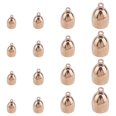 Unicraftale Vacuum Plating 304 Stainless Steel Cord Ends, End Caps, Rose Gold, 8~14x4~10mm, Hole: 2mm, 3~8mm inner diameter, 16pcs/box