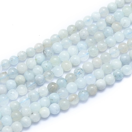 ARRICRAFT Natural Aquamarine Beads Strands, Round, 4~5mm, Hole: 0.7mm, about 86pcs/Strand, 15.55 inches(39.5cm)