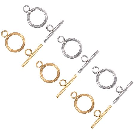 Unicraftale 304 Stainless Steel Ring Toggle Clasps, with Bead Container, Golden & Stainless Steel Color,  6.8x5.2x1.1cm, 20sets/box