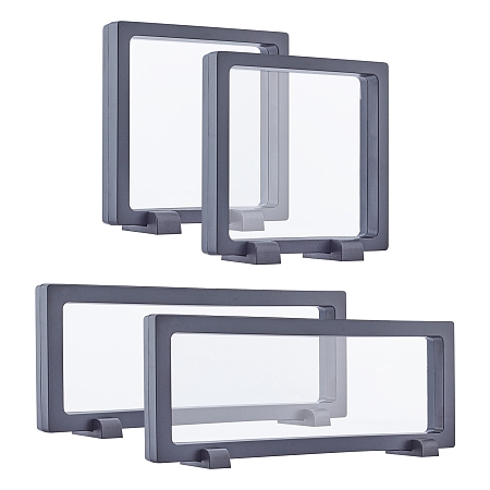 Plastic Frame Stands, with Transparent Membrane, 3D Floating Frame Display Holder, Coin Display Box, Black, 11x11.5x3.5cm; 23x9.5x3.5cm; 4sets