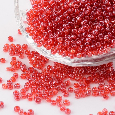 ORNALAND 8/0 Glass Seed Beads, Transparent Colours Lustered, Round, Red, 3mm, Hole: 1mm; about 3500pcs/bag