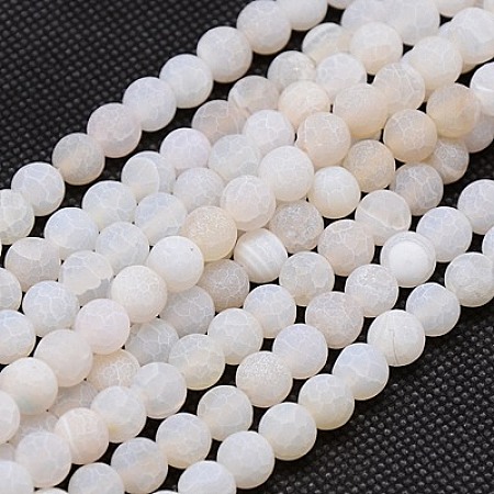 Arricraft Natural Weathered Agate Beads Strands, Dyed, Frosted, Round, White, 8mm, Hole: 1mm, about 46pcs/strand, 15 inches