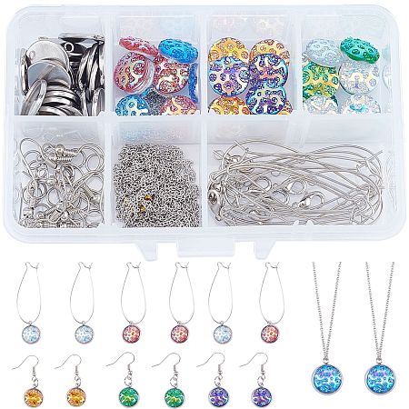 SUNNYCLUE DIY Earring Making Kits, with Brass Cable Chains & Hoop Earrings & Lobster Claw Clasps & Earring Hooks, 304 Stainless Steel Pendant Cabochon Settings, Resin Cabochons, Mixed Color
