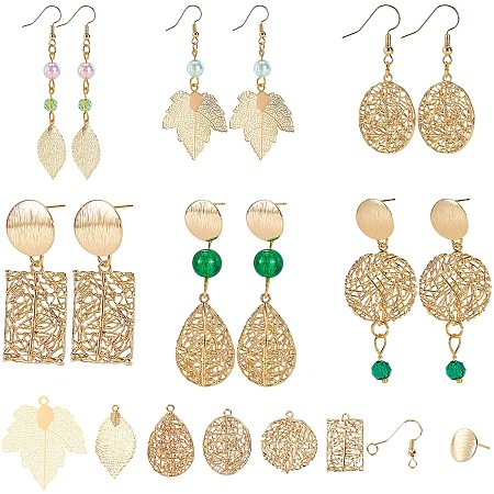 SUNNYCLUE DIY Dangle Earring Making Kits, with Brass Filigree Pendants, Brass Ear Stud Findings, Brass Earring Hooks, Brass Ear Nuts and Brass Close but Unsoldered Jump Rings, Real 18K Gold Plated, 27x15x0.2mm, Hole: 1.2mm