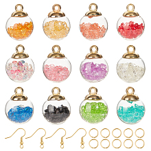 DIY Globe Dangle Earring Making Kits, include Transparent Glass Globe Pendants, Resin Rhinestone inside, Brass Earring Hooks & Jump Rings, Round, Mixed Color, Pendants: 20.5x16mm, Hole: 2mm; 12 colors, 6pcs/color, 72pcs/box