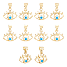 Arricraft Brass Pendants, with Enamel, Eye with Evil Eye, Real 18K Gold Plated, 12.5x15x3mm, Hole: 3x4mm, 10pcs/box