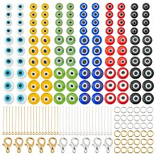 NBEADS 1120 Pcs Evil Eye Pendants Making Kits, Include Handmade Lampwork Glass Beads, Brass Pins and Zinc Alloy Lobster Claw Clasps for DIY Bracelet Necklace Jewelry Making