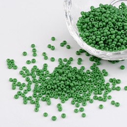 Honeyhandy 12/0 Opaque Colours Round Glass Seed Beads, Pale Green, Size: about 2mm in diameter, hole:1mm, about 3303pcs/50g