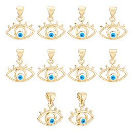 Arricraft Brass Pendants, with Enamel, Eye with Evil Eye, Real 18K Gold Plated, 12.5x15x3mm, Hole: 3x4mm, 10pcs/box