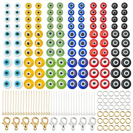 NBEADS 1120 Pcs Evil Eye Pendants Making Kits, Include Handmade Lampwork Glass Beads, Brass Pins and Zinc Alloy Lobster Claw Clasps for DIY Bracelet Necklace Jewelry Making