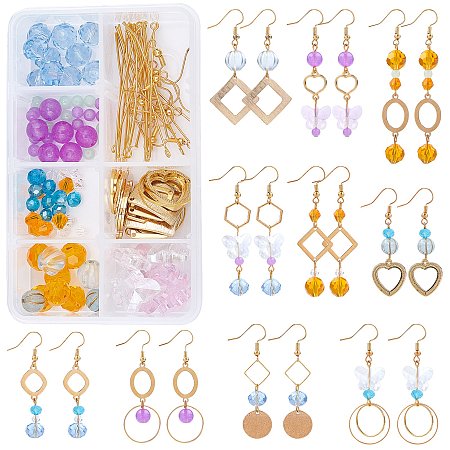 SUNNYCLUE DIY Geometry Earring Making Kits, include Glass Beads, Brass Earring Hooks & Pendant & Link Round,  Alloy & Stainless Steel Links connectors, White Jade Round Beads, Golden, 184pcs/box