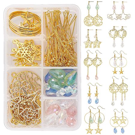 SUNNYCLUE DIY Earring Making Kits, Include Alloy Pendants & Link, Brass Linking Rings & Cable Chains & Ball Post Ear Studs & Ear Nuts & Earring Hooks, Glass Beads, Iron Jump Rings & Pins, Mixed Color