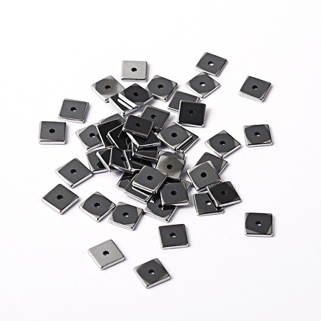 Arricraft Electroplate Non-magnetic Synthetic Hematite Beads, Square, Platinum Plated, 6x6x1mm, Hole: 1mm
