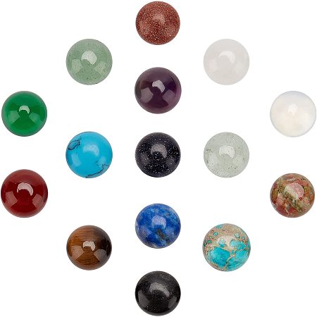 SUNNYCLUE Gemstone Cabochons, Half Round, 10x3~5mm; 15 materials, 2pcs/material, 30pcs/box