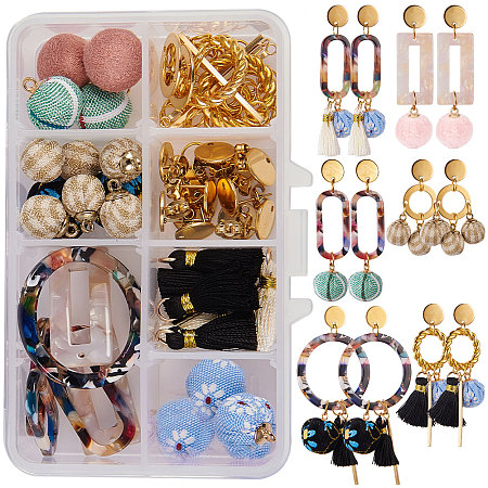 SUNNYCLUE DIY Earring Making, with Handmade Cloth Fabric Covered Pendants and Metal Earring Findings, Golden, Containers: 11x7x3cm