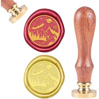 CRASPIRE Brass Wax Seal Stamp, with Natural Rosewood Handle, for DIY Scrapbooking, Planet Pattern, Stamp: 25mm, Handle: 79.5x21.5mm