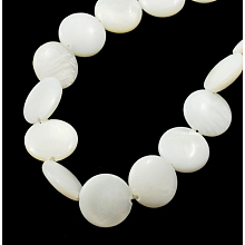 Honeyhandy Natural Shell Beads Strands, Flat Round, White, 8x3mm, Hole: 1mm, about 50pcs/strnad, 15.3 inch