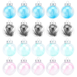 Plastic Ball Ornament Decoration, with Feather inside, Mixed Color, 75x60mm, Hole: 8.5mm; 4 colors, 5pcs/color, 20pcs/set