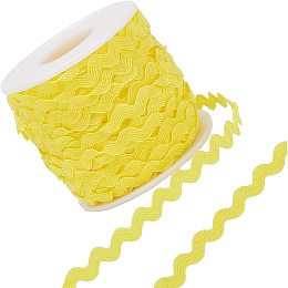 Gorgecraft Wave Bending Fringe Trim, Sewing Ribbon, with Plastic Empty Spools, Yellow,  3/16 inches~3/8 inch(5~8.5mm), about 25m/strand, 1strand