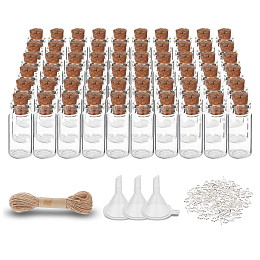 DIY Pendant Decoration Kits, with Glass Wishing Bottles, Cork Stopper, Hemp Cord, Iron Screw Eye Pin Peg Bails and Plastic Funnel Hopper, Clear, 13x30mm, Hole: 7mm, 60pcs/set