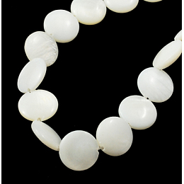 Honeyhandy Natural Shell Beads Strands, Flat Round, White, 8x3mm, Hole: 1mm, about 50pcs/strnad, 15.3 inch