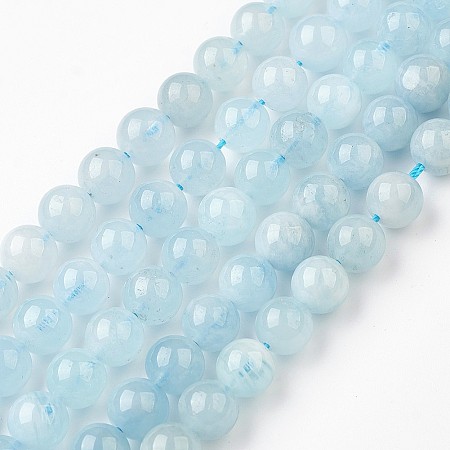 ARRICRAFT Natural Aquamarine Bead Strands, Round, 8~9mm, Hole: 0.5mm, about 48pcs/strand, 15.5 inches(39.5cm).