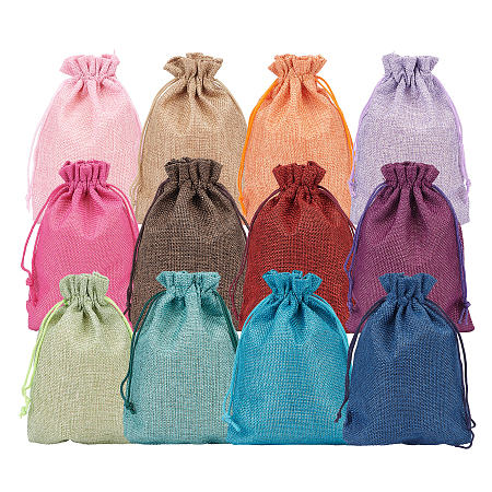 Burlap Packing Pouches Drawstring Bags, for Christmas, Wedding Party and DIY Craft Packing, Mixed Color, 18x13cm; 12 colors, 2pcs/color, 24pcs/set