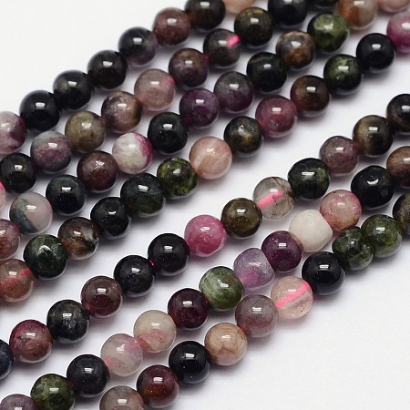 ARRICRAFT Natural Tourmaline Round Bead Strands, 4mm, Hole: 1mm, about 98pcs/strand, 15.5 inches