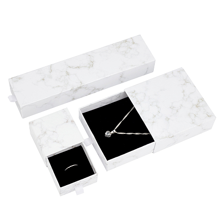 Pandahall Elite 3 Size Marble White Cardboard Box Cotton Filled Box Small Gift Boxes with Sponge Jewelry Boxes Case for Necklace Bracelet Ring Gift Wrapping