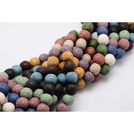 ARRICRAFT Natural Lava Rock Bead Strands, Dyed, Round, Mixed Color, 11~12mm, Hole: about 2.5~3mm, about 34pcs/strand, 15.5 inches
