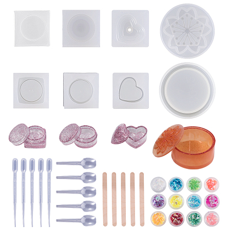 Olycraft DIY Making, DIY Silicone Molds, Plastic Transfer Pipettes, Sequins/ Paillettes Chips, Wooden Sticks and Plastic Spoons, 85x25x7mm