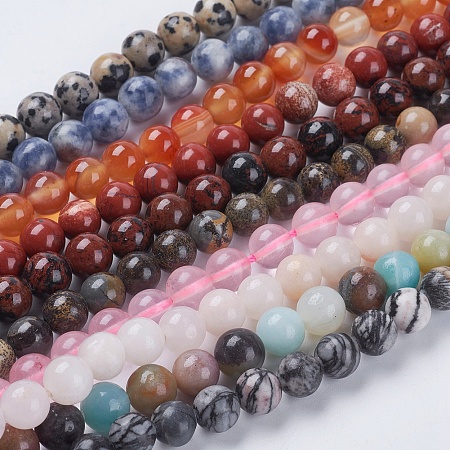 ARRICRAFT Natural Mixed Gemstone Beads Strands, Round, 8mm, Hole: 1mm, about 49pcs/strand, 15.5 inches