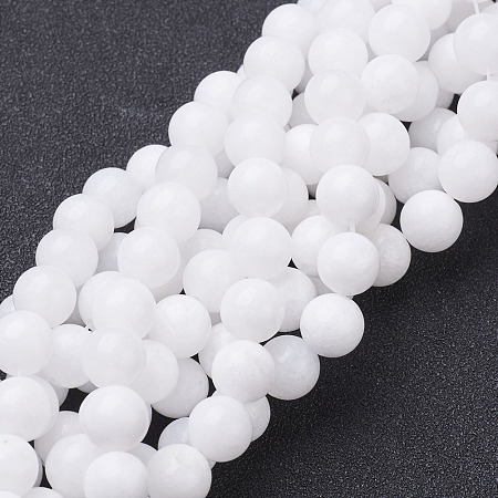 Arricraft Natural White Jade Beads Strands, Dyed & Heated, Round, White, 8mm, Hole: 1mm, about 50pcs/strand, 16 inches