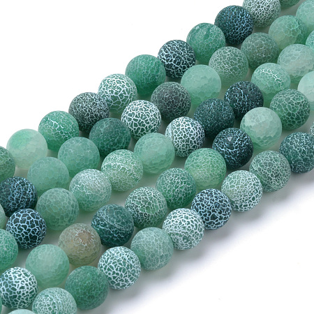Arricraft Natural & Dyed Crackle Agate Bead Strands, Frosted Style, Round, Green, 8mm, Hole: 1mm, about 47pcs/strand, 15.5 inches