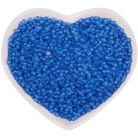 ORNALAND 12/0 Glass Seed Beads, Frosted Colors, Round, Cornflower Blue, 2mm, Hole: 1mm, about 11200pcs/bag