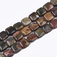 Arricraft Natural Picasso Stone/Picasso Jasper Beads Strands, Square, 10~10.5x10~10.5x4.5~5.5mm, Hole: 1mm, about 38~39pcs/strand, 15.3 inches