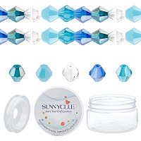 SUNNYCLUE DIY AB Color Plated Bead Stretch Bracelet Making Kits, include Electroplate Glass Beads and Strong Stretchy Beading Elastic Thread, Blue, Beads: 7.5x7.5mm, Hole: 1.5mm, 200pcs/set; Thread: 0.8mm; about 10m/roll, 1roll/set