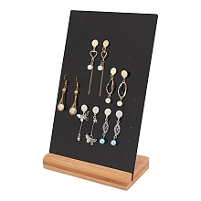 Pandahall Elite Acrylic Earring Display Pegboard Black Earring Holder Stand Organizer Jewelry Display Rack with Natural Wood Base for Earring Necklace Jewelry Display, 77 Holes, 24x15cm/9.4x5.9inch Panel