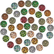 SUNNYCLUE Glass Cabochons, Half Round with Leopard Print Pattern, Mixed Color, 12x4mm; 10colors, 10pcs/color, 100pcs/box