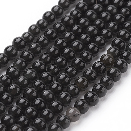 Arricraft Natural Obsidian Round Beads Strands, 4mm, Hole: 1mm, about 93pcs/strand, 15.7 inches
