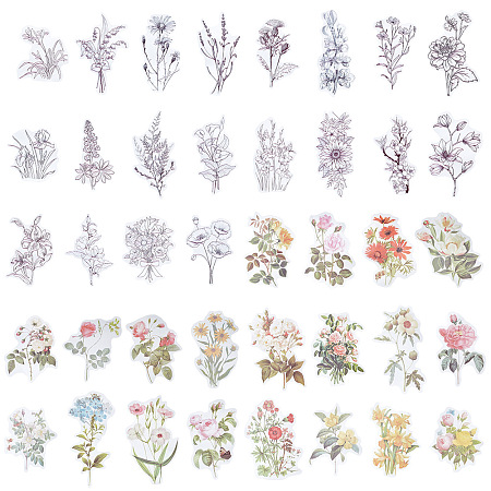 Self Adhesive Stamping Stickers Sets, DIY Hand Account Photo Album Decoration Sticker, Plant Theme, Floral Pattern, 62~117x51~70mm; 40pcs/bag, 2bags/set