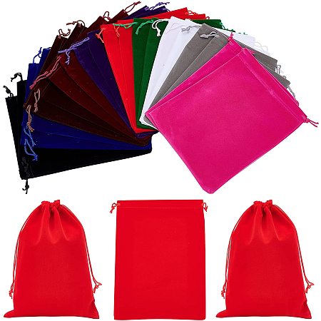 NBEADS Velvet Packing Pouches, Drawstring Bags, Mixed Color, 23.5x17x0.4cm; 10 colors, 2pcs/color, 20pcs/set