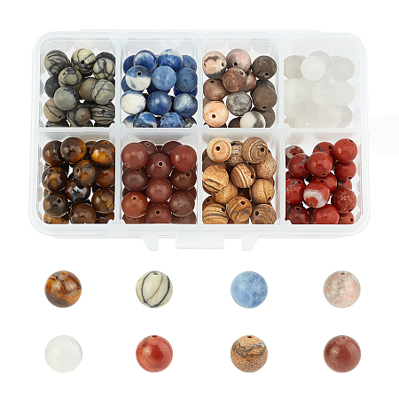 NBEADS Natural Mixed Gemstone Beads, Round, 8~8.5mm, Hole: 1mm; 160pcs/box