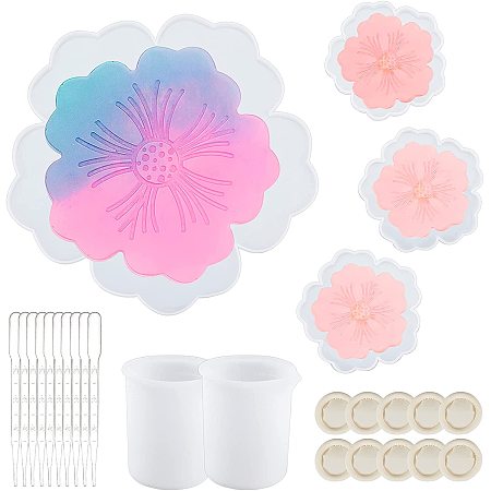 Gorgecraft DIY Tea Tray Coaster Making Kits, with Silicone Molds, Latex Finger Cots, Plastic Transfer Pipettes, Silicone 100ml Measuring Cup, Mixed Color, 350x350x9mm, 120x120x9mm, 4pcs/set, 1set