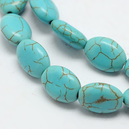 Arricraft Dyed Synthetical Turquoise Oval Bead Strand, Turquoise, 13x10x5mm, Hole: 1mm, 15.7 inches